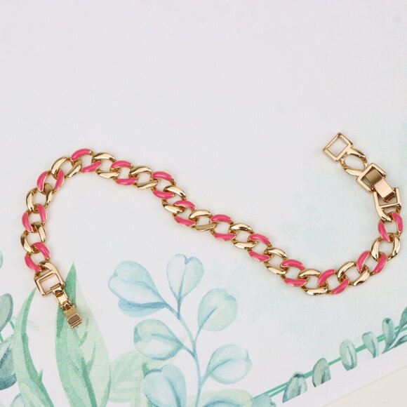 "Rose Gold Pink Enamel Chain Link Bracelet, Bold and Trendy Design, XPBL0757 - Picture 12 of 12